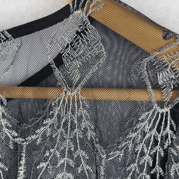 Whimsigoth L Top Sheer Long Sleeve Pullover Black Silver Metallic Dark Romantic - Picture 5 of 10